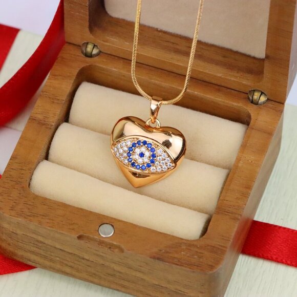 "Heart Shape Evil Eye Pendant in Rose Gold Finish, XPPT1576 - Picture 8 of 13